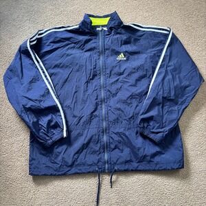 Y2K Adidas Windbreaker Mens Extra Large Navy Green 3 Striped 00's